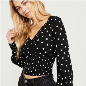 Abercrombie and Fitch smock black polka dot top